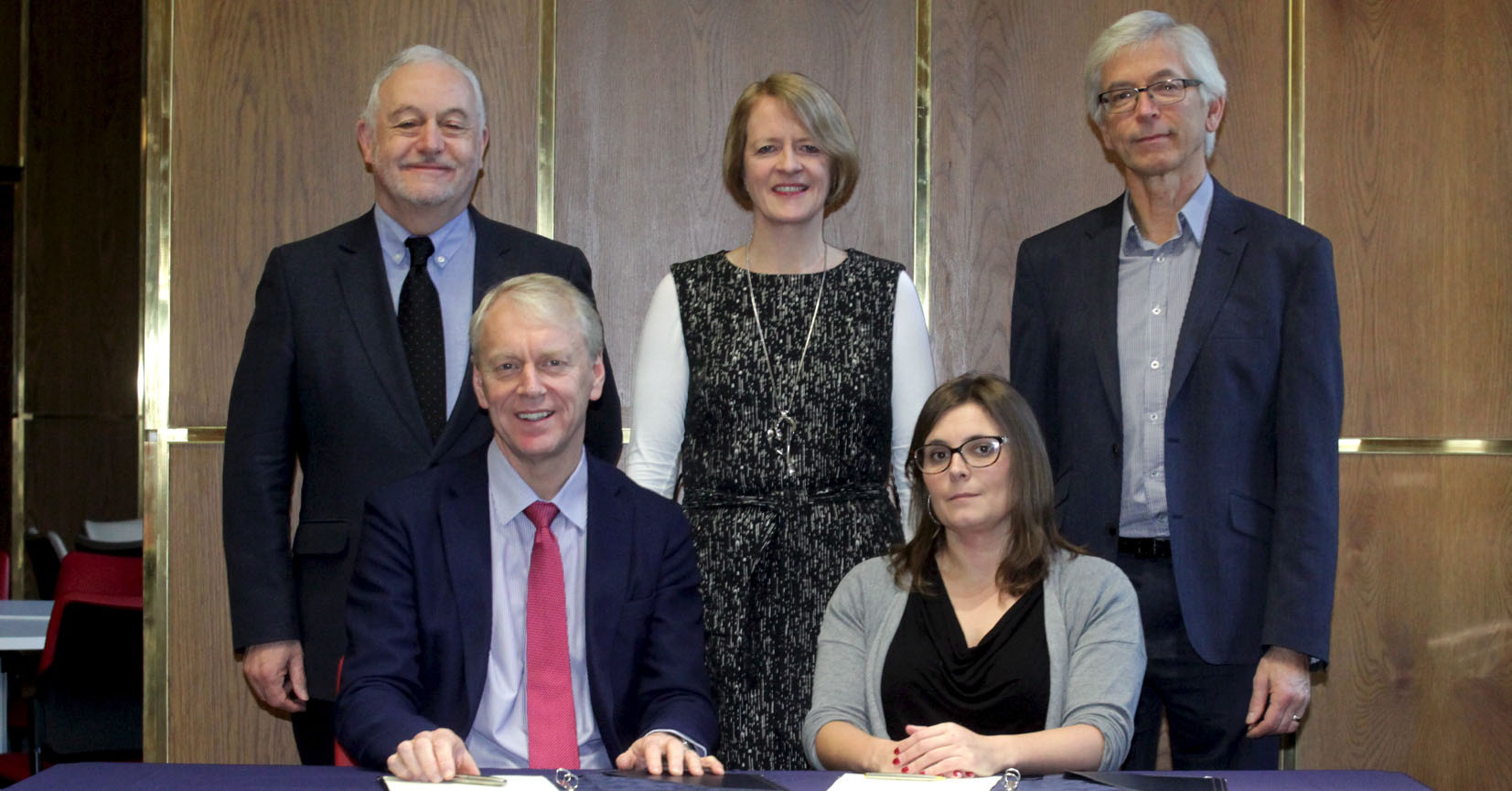 Professor Mark Shucksmith, Newcastle University Vice-Chancellor and president Professor Chris Day, Professor Judith Rankin,  Sarah Smart, co-ordinator of Newcastle: City of Sanctuary and Professor Eric Cross